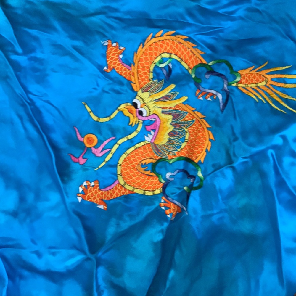 Blue silk Chinese dragon robe